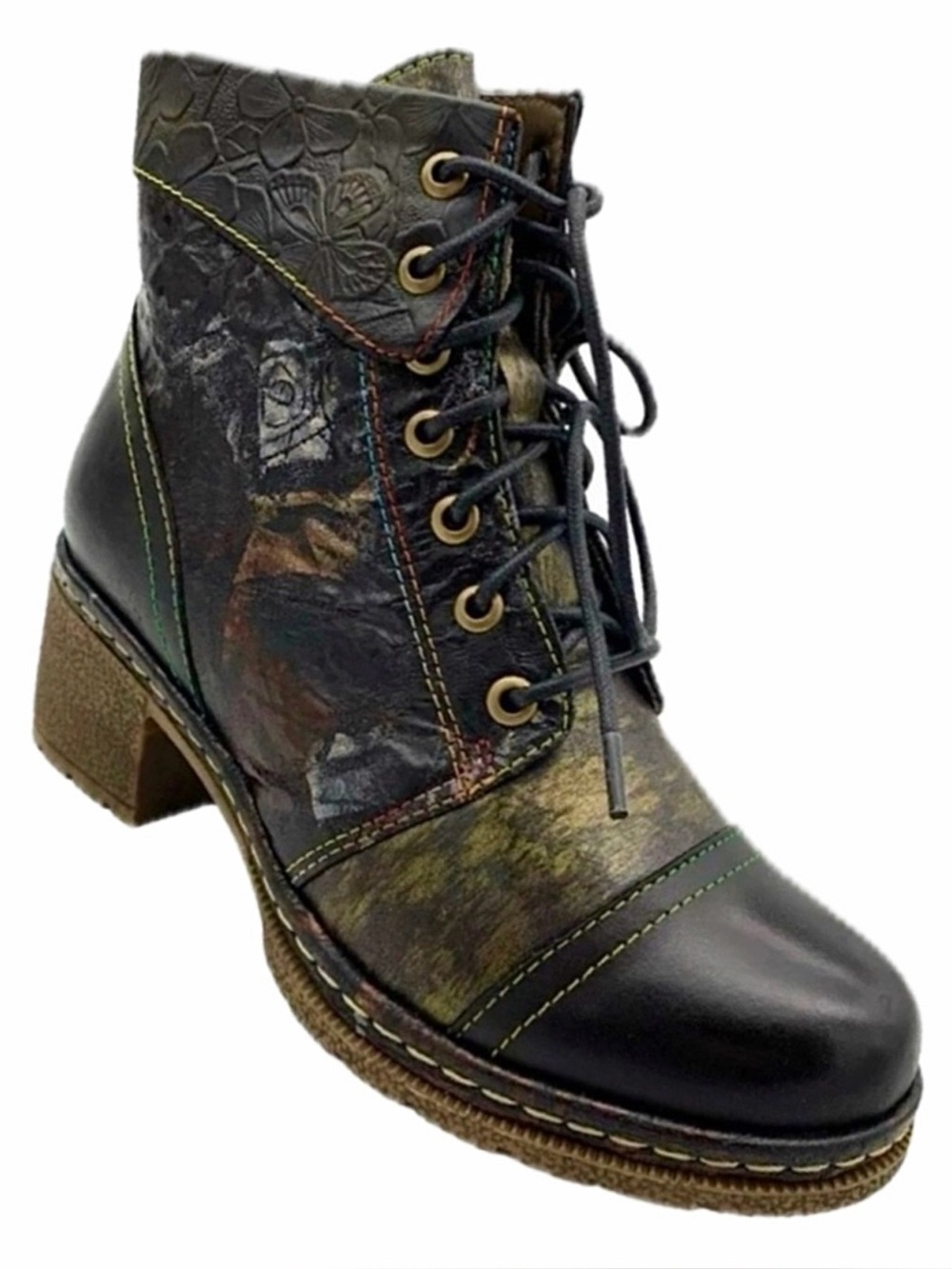 L'Artiste by Spring Step "Fallinlove" Floral Embossed Boots black multi 6 NWOT